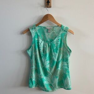 🌺 Teal Tank Top with White Floral Design Medium Petite